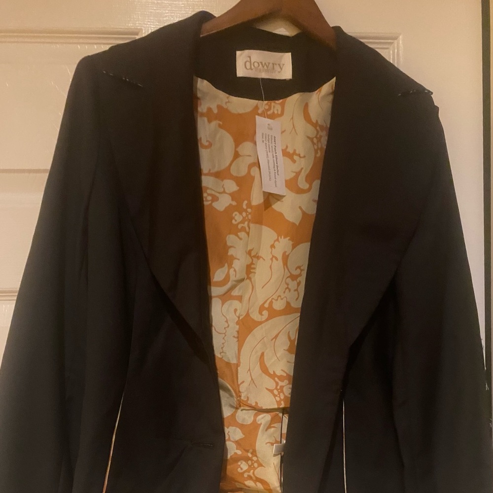 Patch Elbow Jacket- mid quarter blazer- Blue with coral print